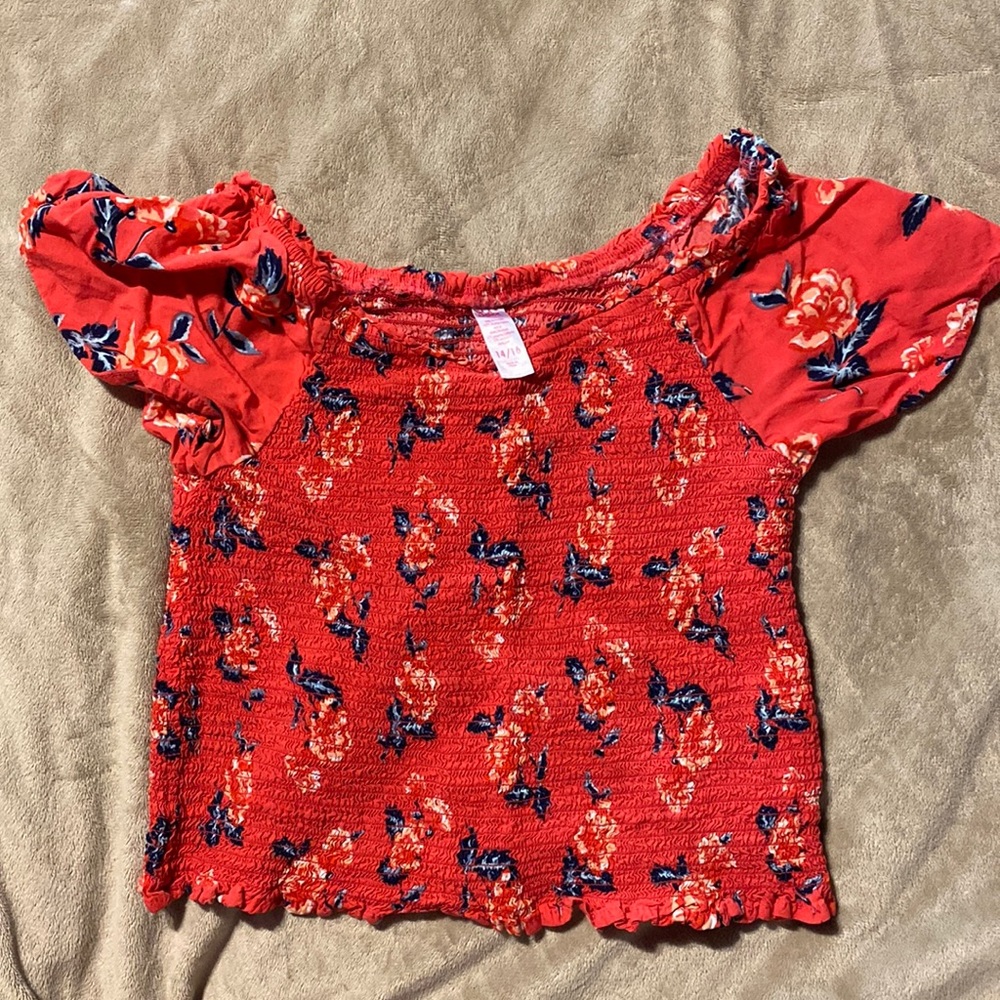 Justice Ruffle Scrunch Smocked Floral Top Size 14/16 Girls